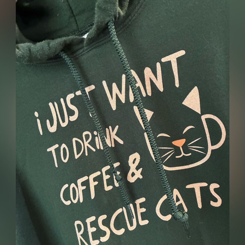 Gildan Dark Green Coffee & Cat Rescue Hoodie